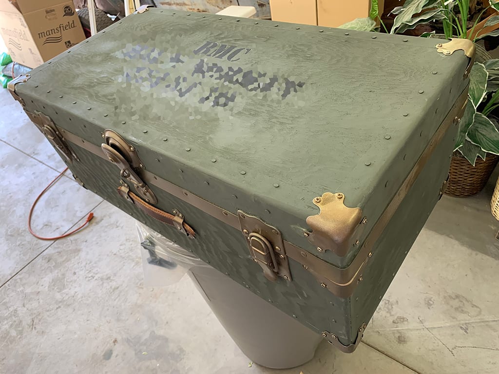 old WWII vintage olive drab US Army foot locker trunk or chest