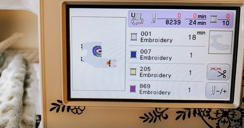 An image of machine embroidery on minky fabric
