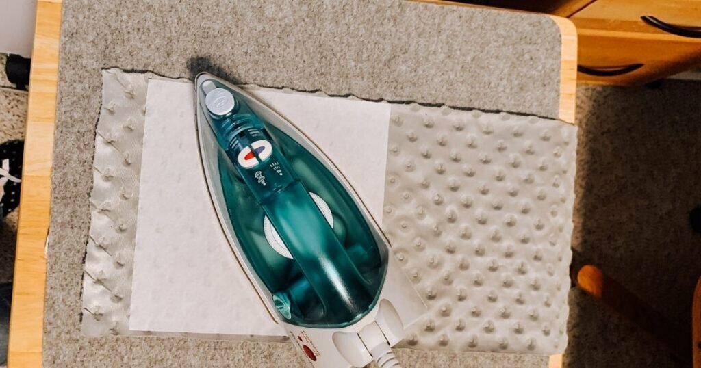An image of ironing stabilizer onto minky fabric